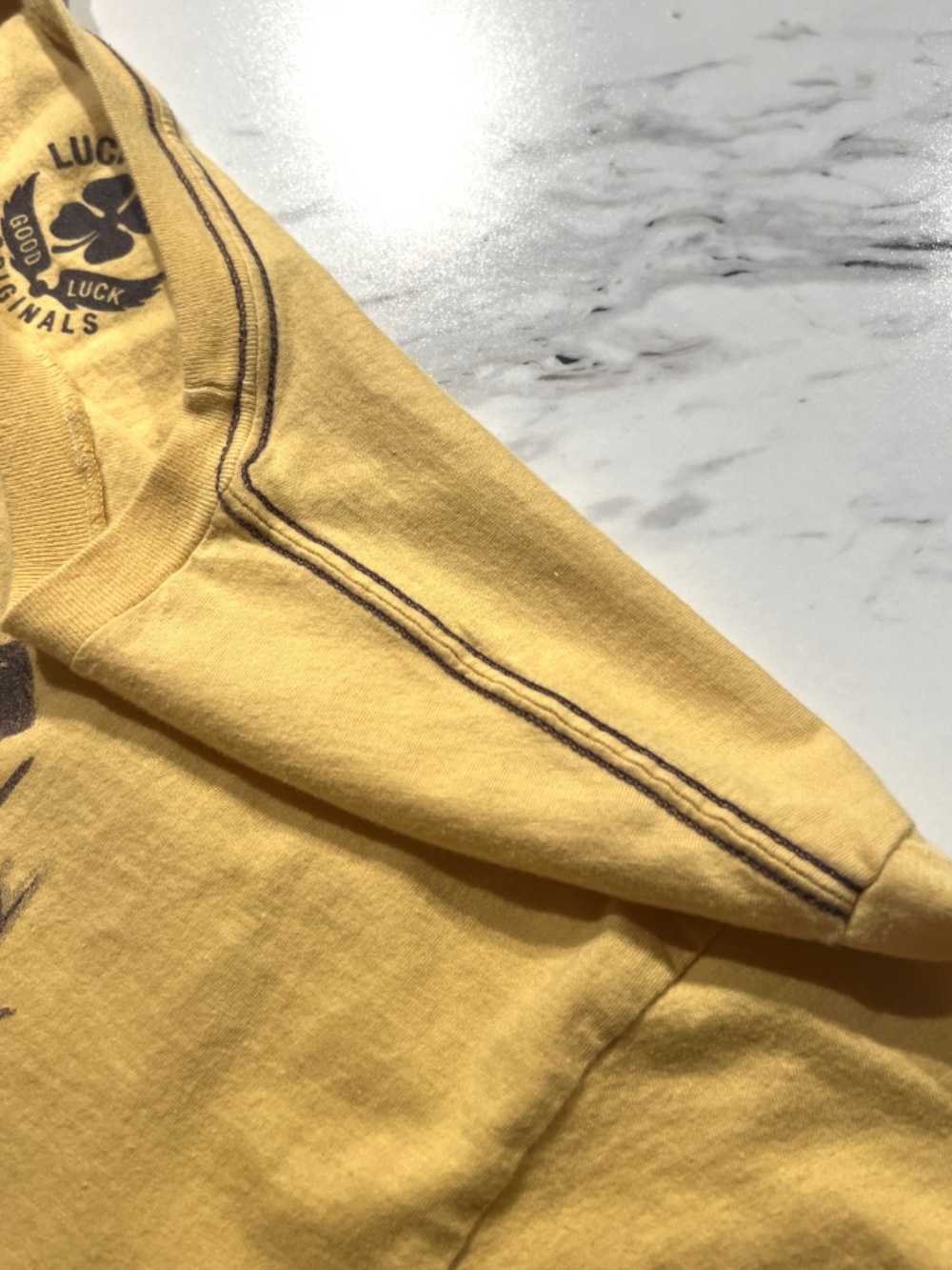 Lucky Brand Nashville Guitars Retro Print Yellow Graphic Cotton T Shirt XL - Picture 8 of 10